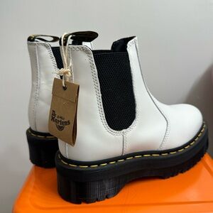 Dr. Martens White Platform Boots with Black Accents